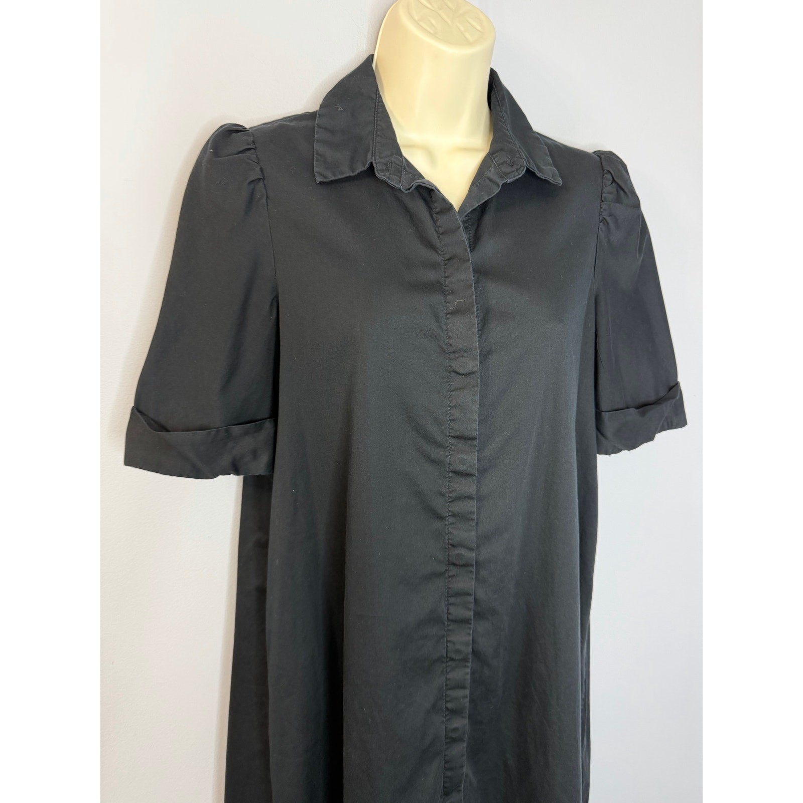 Pomander Place Kayla Midi Shirt Dress Button Front Black Women’s XS Classic