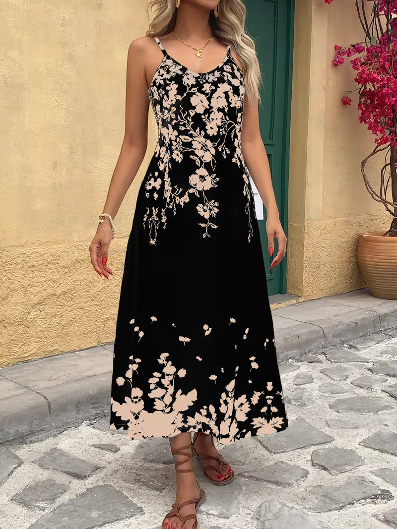 Tropical Floral Maxi Dress Elegant Vacation Business Party Chic