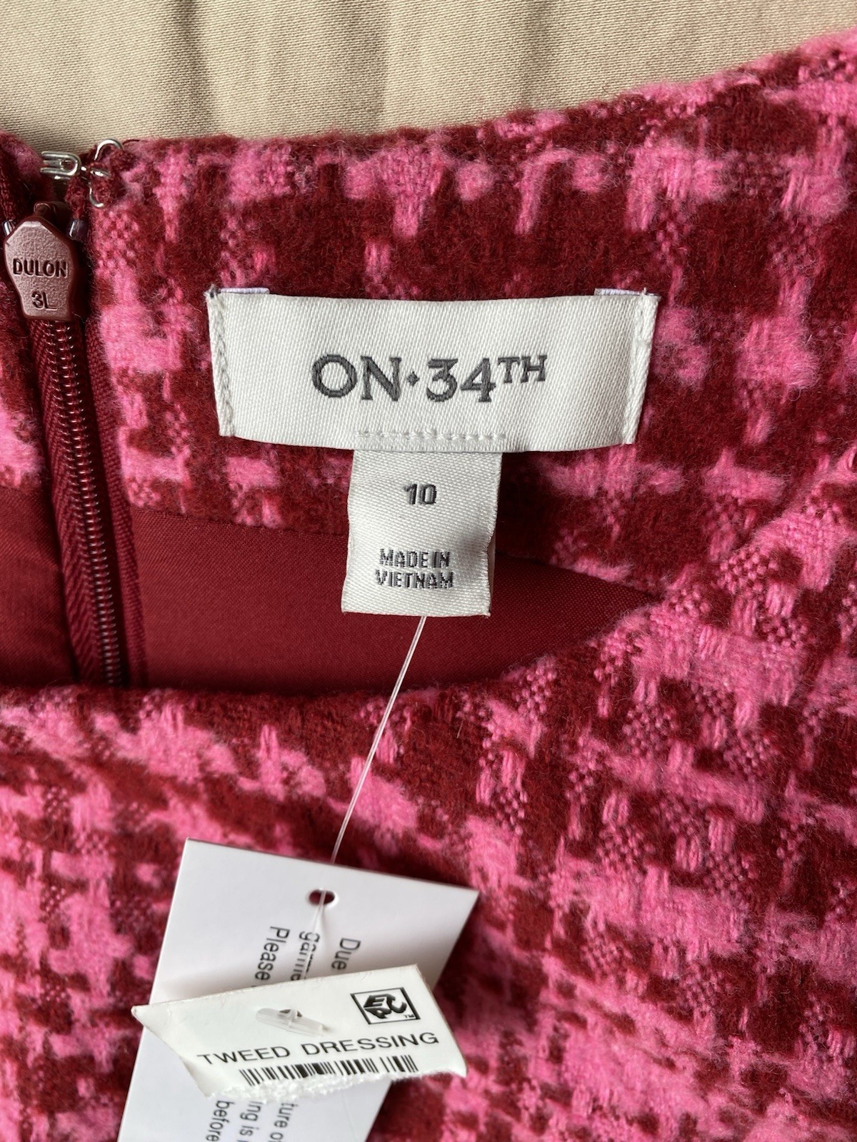 NWT Sleeveless Tweed Jumper Dress Pink And Maroon Ladies On 34th Size 10 Lined