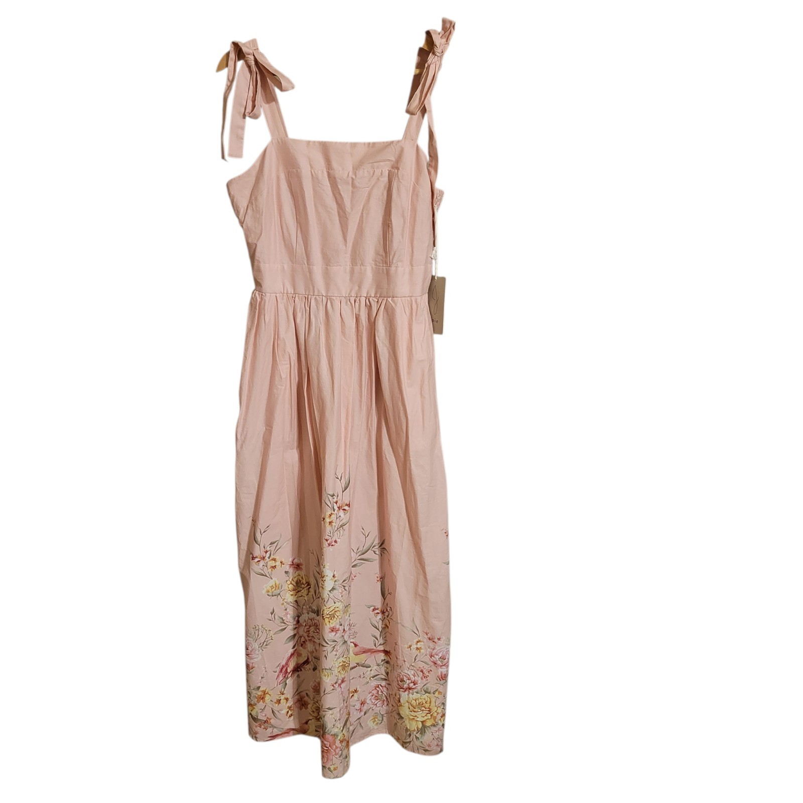 Joie Midi Dress NWT Large Pink Floral Tie Sleeves Pockets