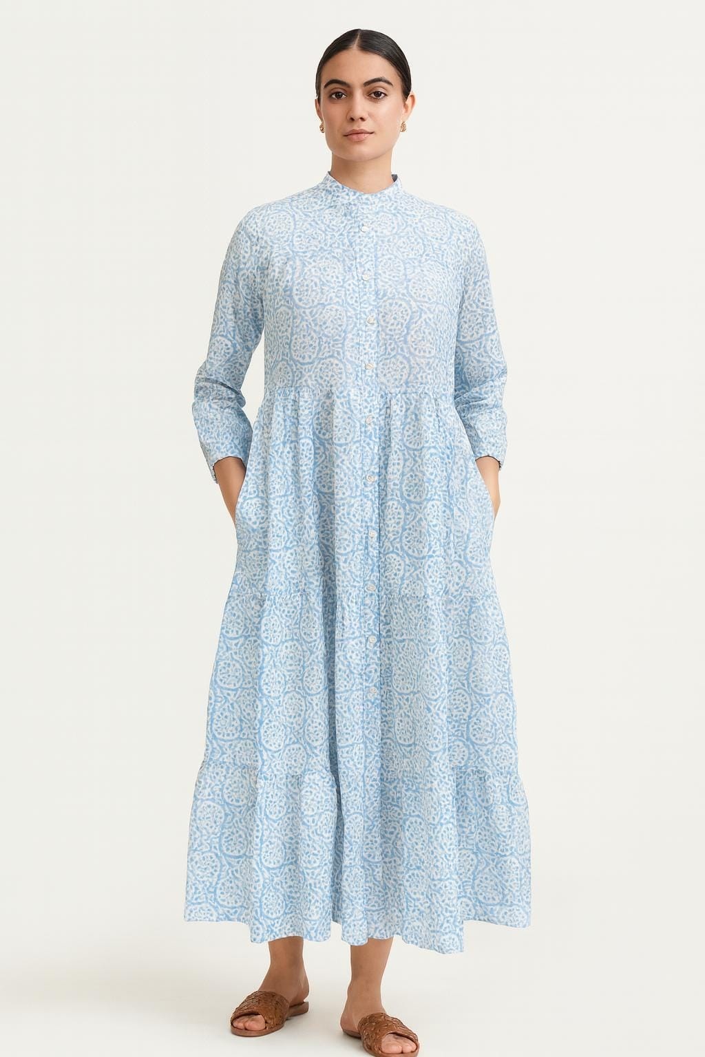 Hand Block Printed Cotton Dress, Floral Print Women Long Dress, Summer Dresses