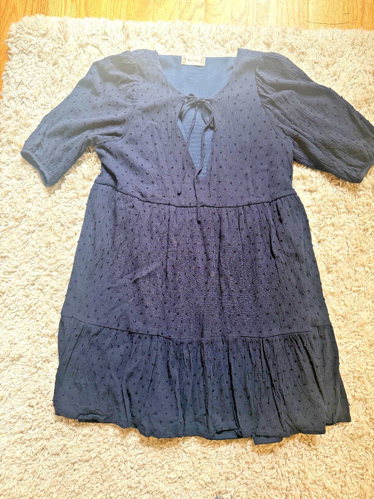 Altar’d State Womens Mini Dress Size S Navy Swiss Dot Boho Cottage Preppy