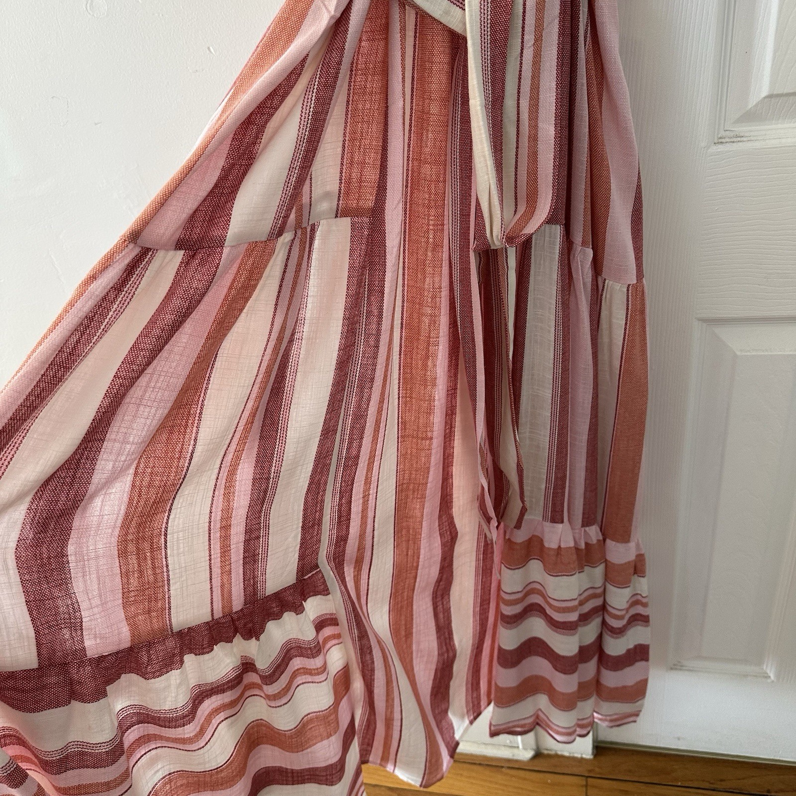 City Chic Linen Jemima Stripe Maxi Dress, 24, Boho, Balloon Sleeve Casual, New