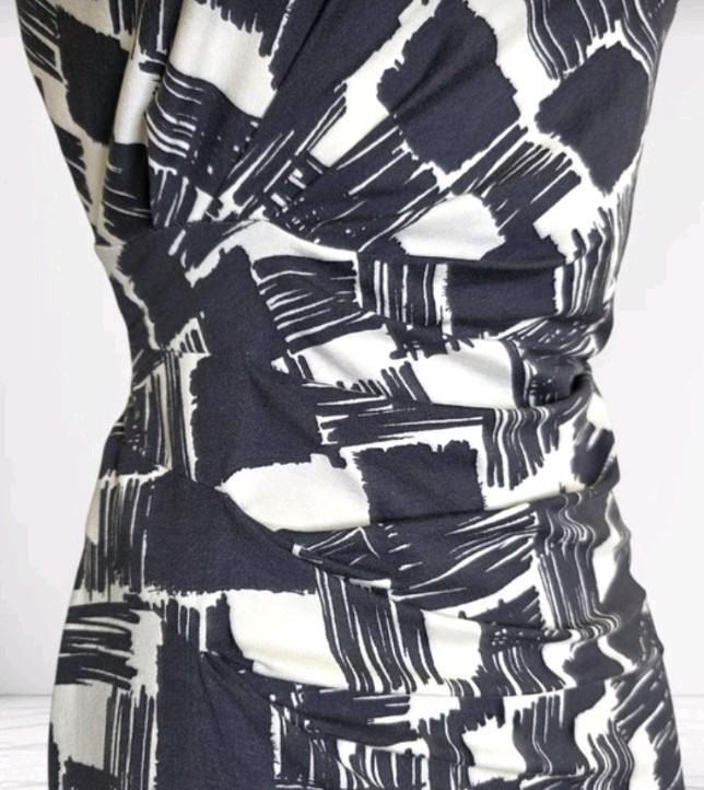 Phase Eight Celena check dress size 16 grey white stretch wiggle ruched