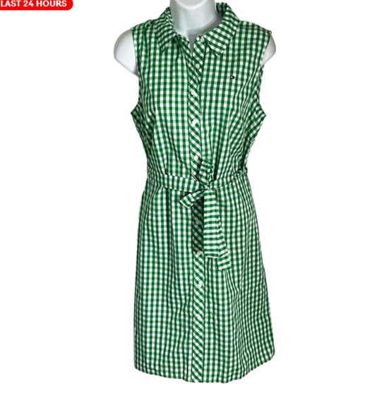 Tommy Hilfiger Button Front Woven Cotton Dress Womens Size 8 Plaid