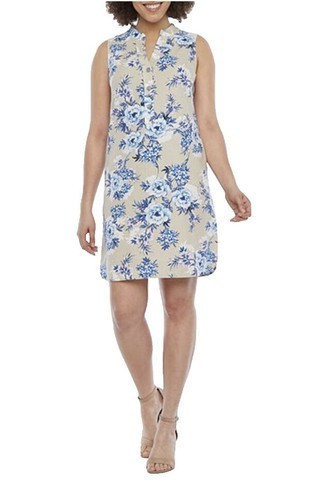 JH Women’s Shift Floral Linen Blend Dress 16 Cottagecore Comfort Vaca Beach*
