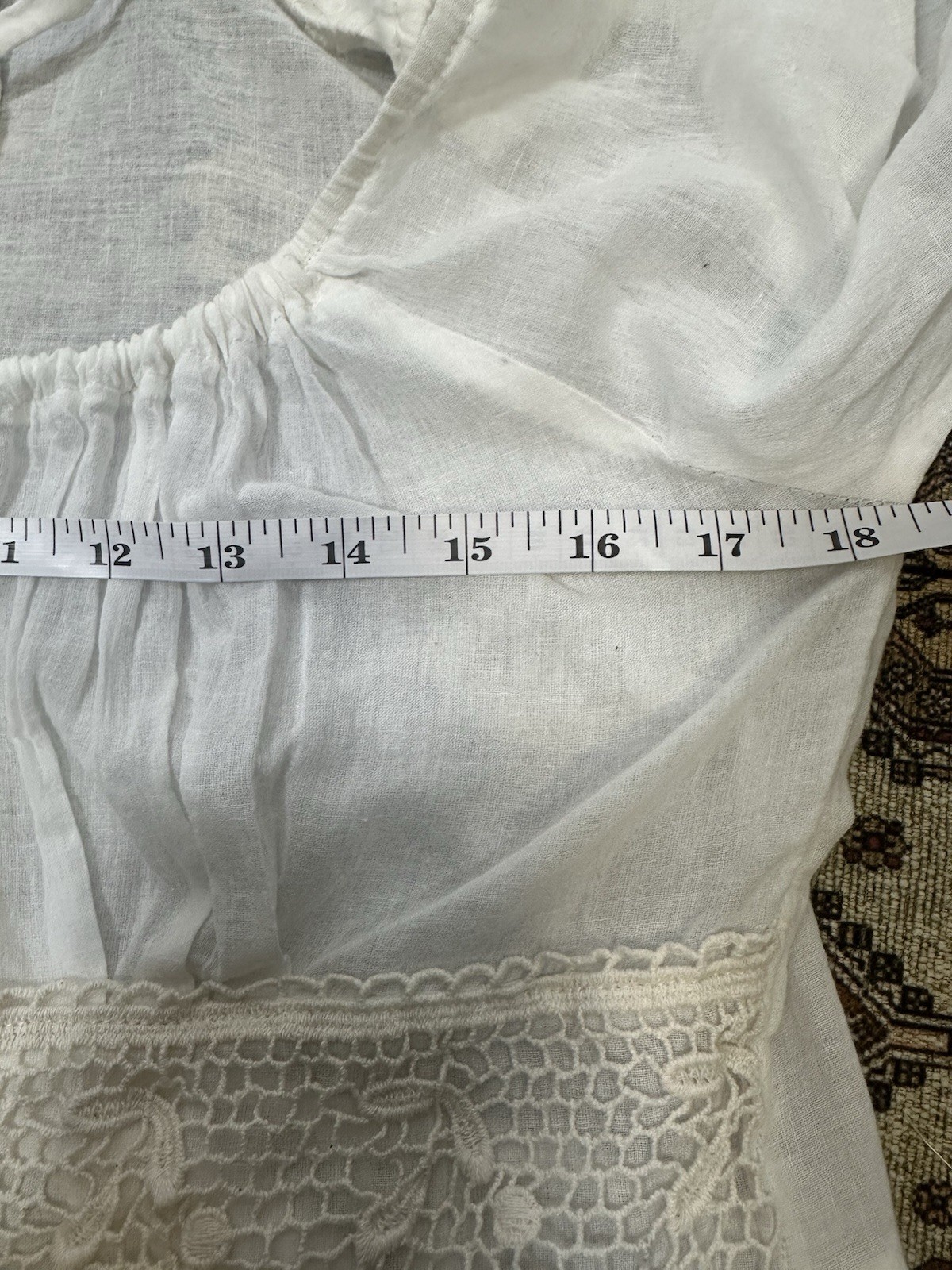 Yi Yu White Lace Ruffle Scoop Neck 3/4 Bell Sleeve Tunic Dress M