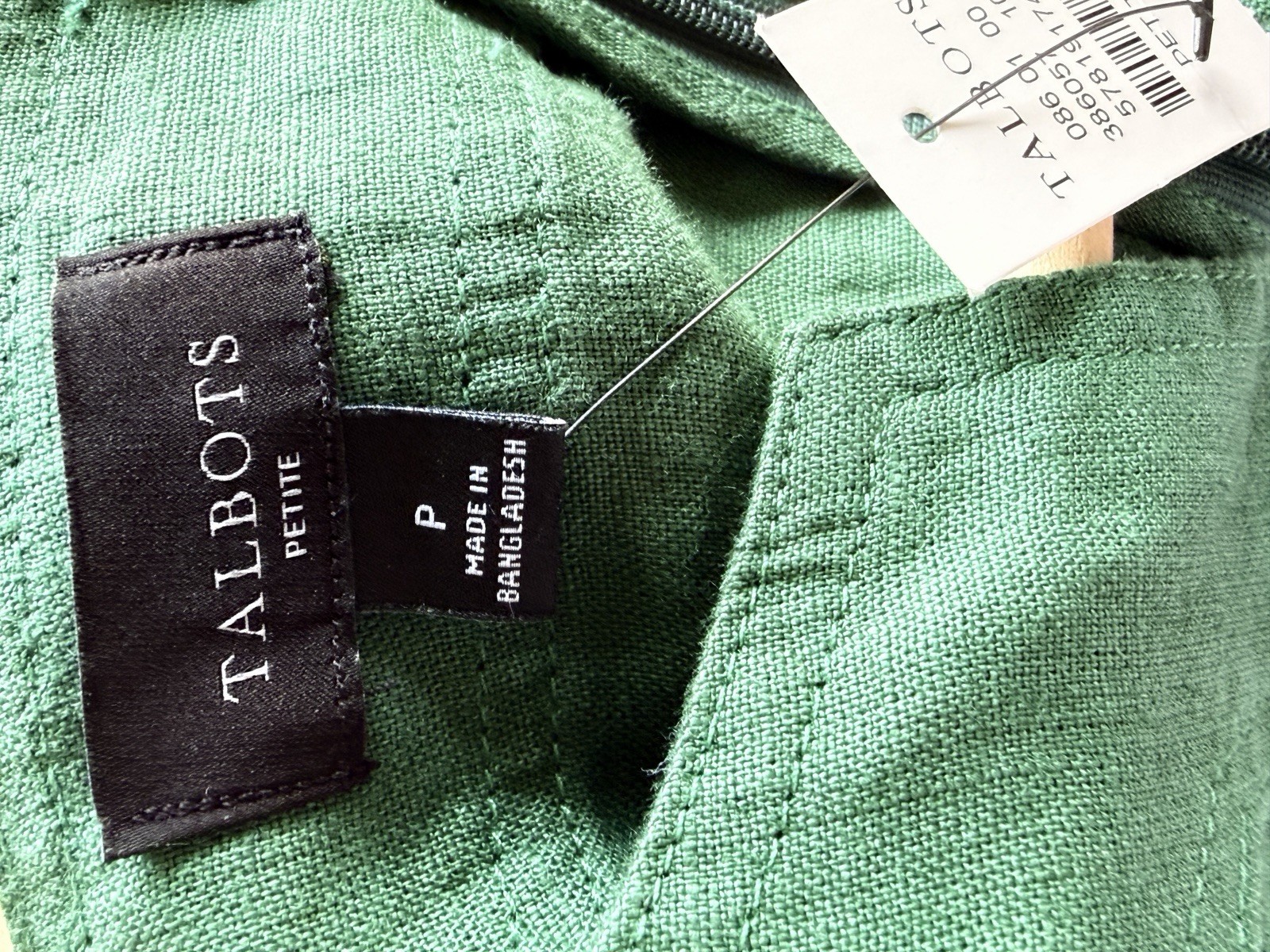 Talbots NWT Green 100%Linen Belted Shift Dress Womens Petite Small Short Sleeve