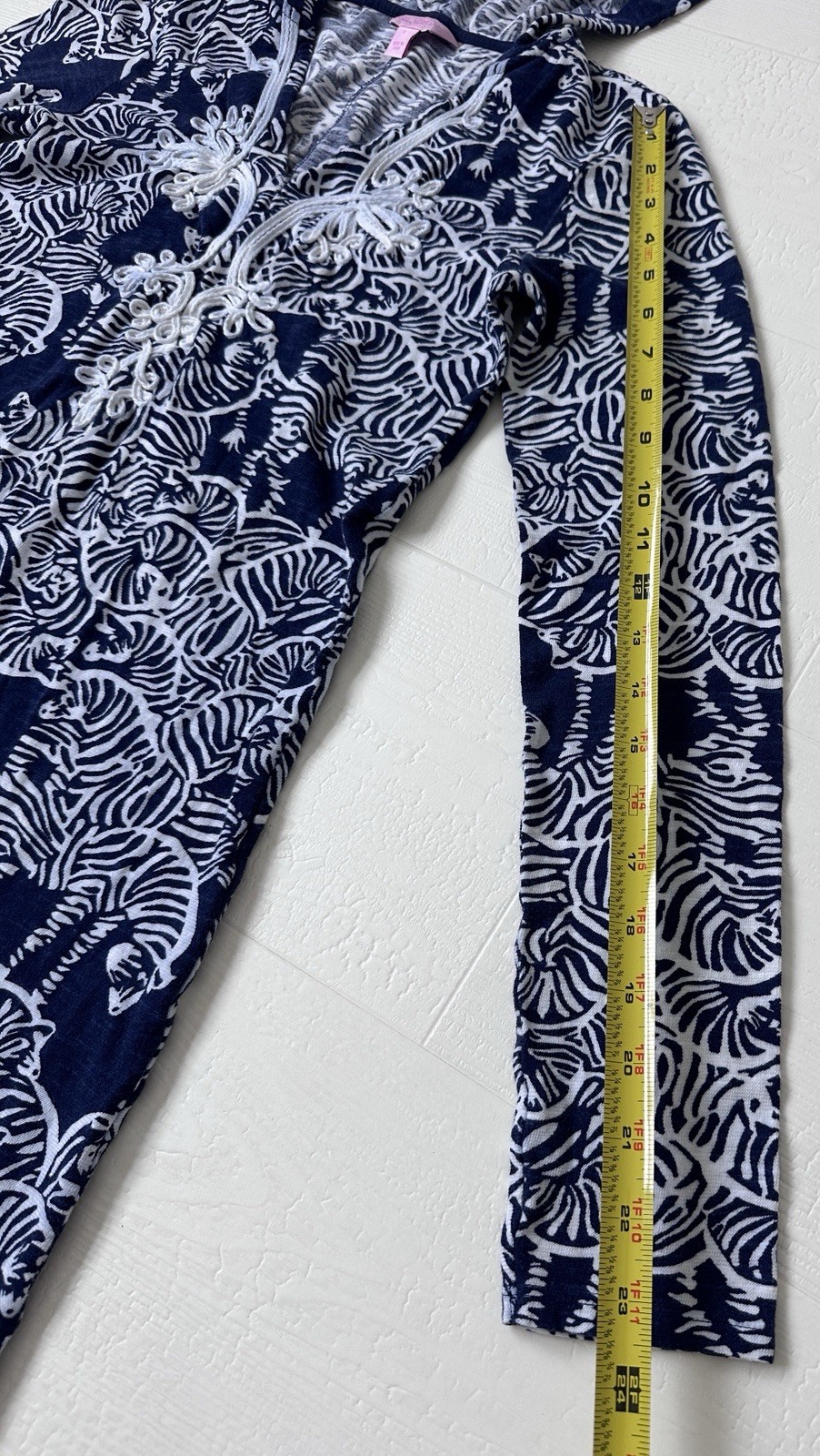 Lilly Pulitzer Zebra Maxi Dress Knit sz S Cotton Hood Side Slits Long Slv Appliq
