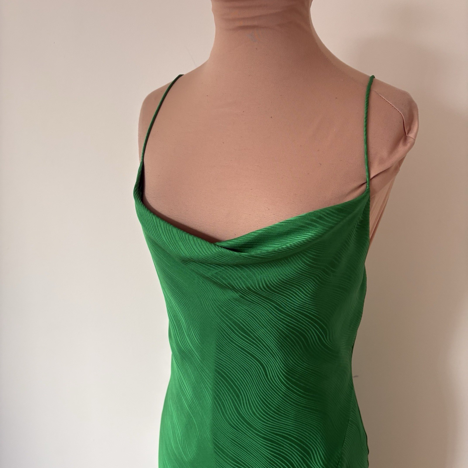 Alice + Olivia Harmony Emerald Green Silk Cowl Neck Asymmetric Midi Dress EUC 4