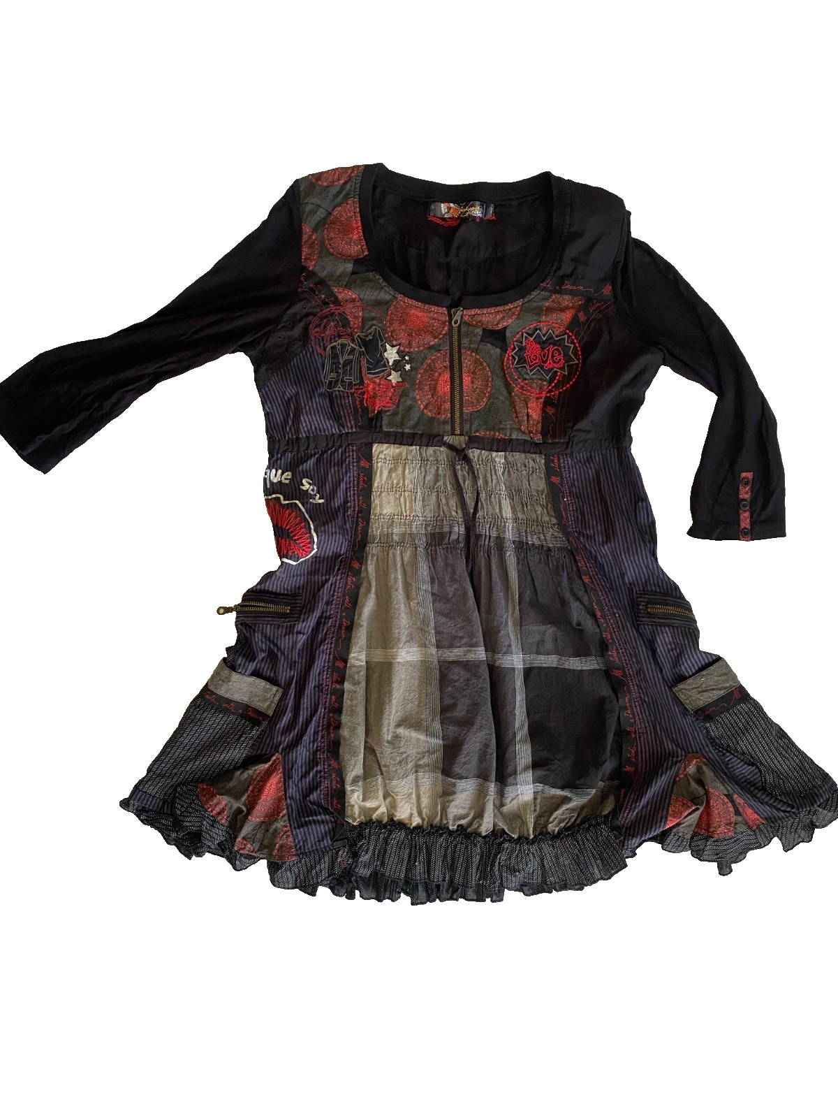 Desigual Womens Abstract Art Print Boho Fit Flare Festival Party Patchwork Dress