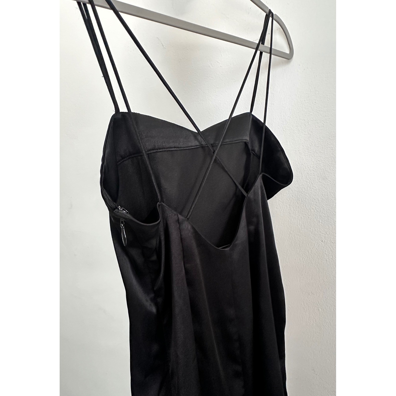 Topshop Petite Black Satin Mini Slip Dress Open Back Minimalist Y2K Elegant Chic