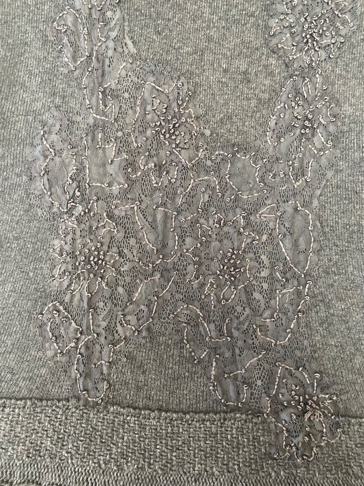 AEFFE Spa Dress Sleeveless Knit Fabric Blend Gray Floral Embroidered 44 Italy