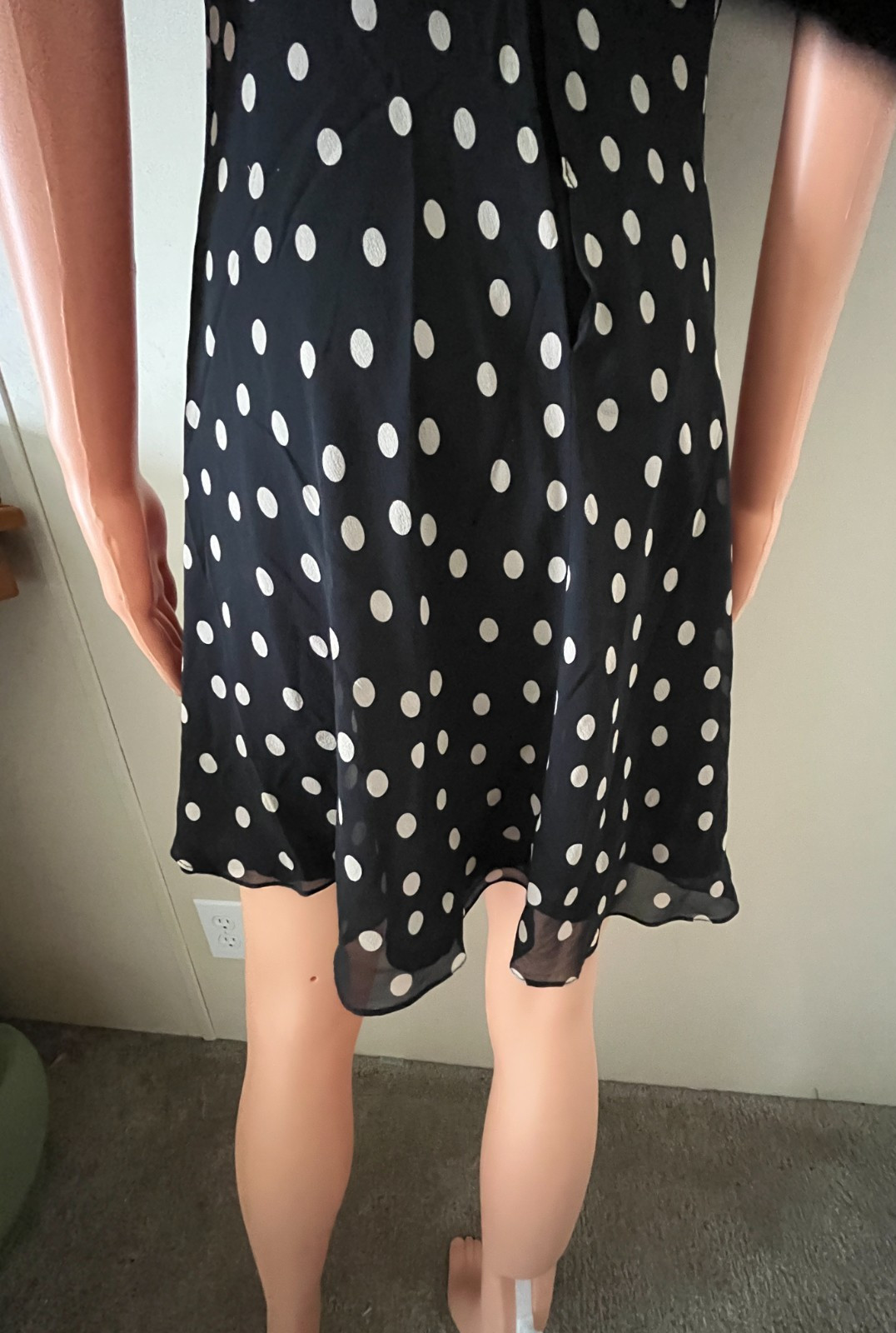 UNKNOWN WOMEN’S BLACK & WHITE POLKA DOT RUFFLED FLARE DRESS SZ XS & 88 IN SCARF