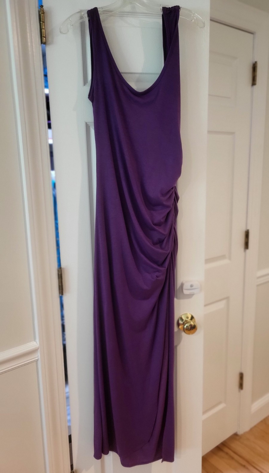 VENUS Women’s L Sleeveless Scoop Neck Ruched Draped Stretch Maxi Dress Purple