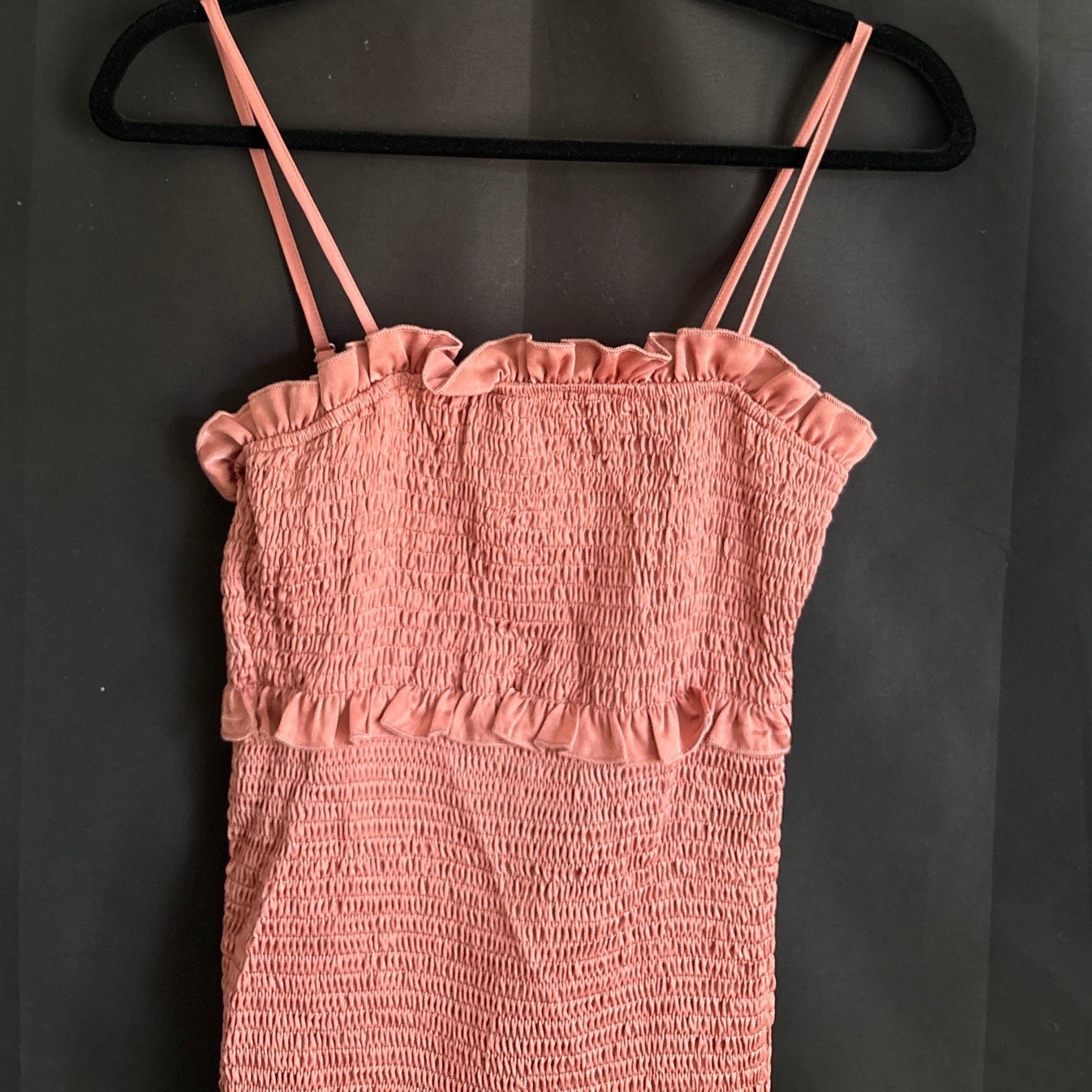 Mable Pink Smocked Tiered Ruffle Midi Dress Stretchy Bodycon Small Boho Summer