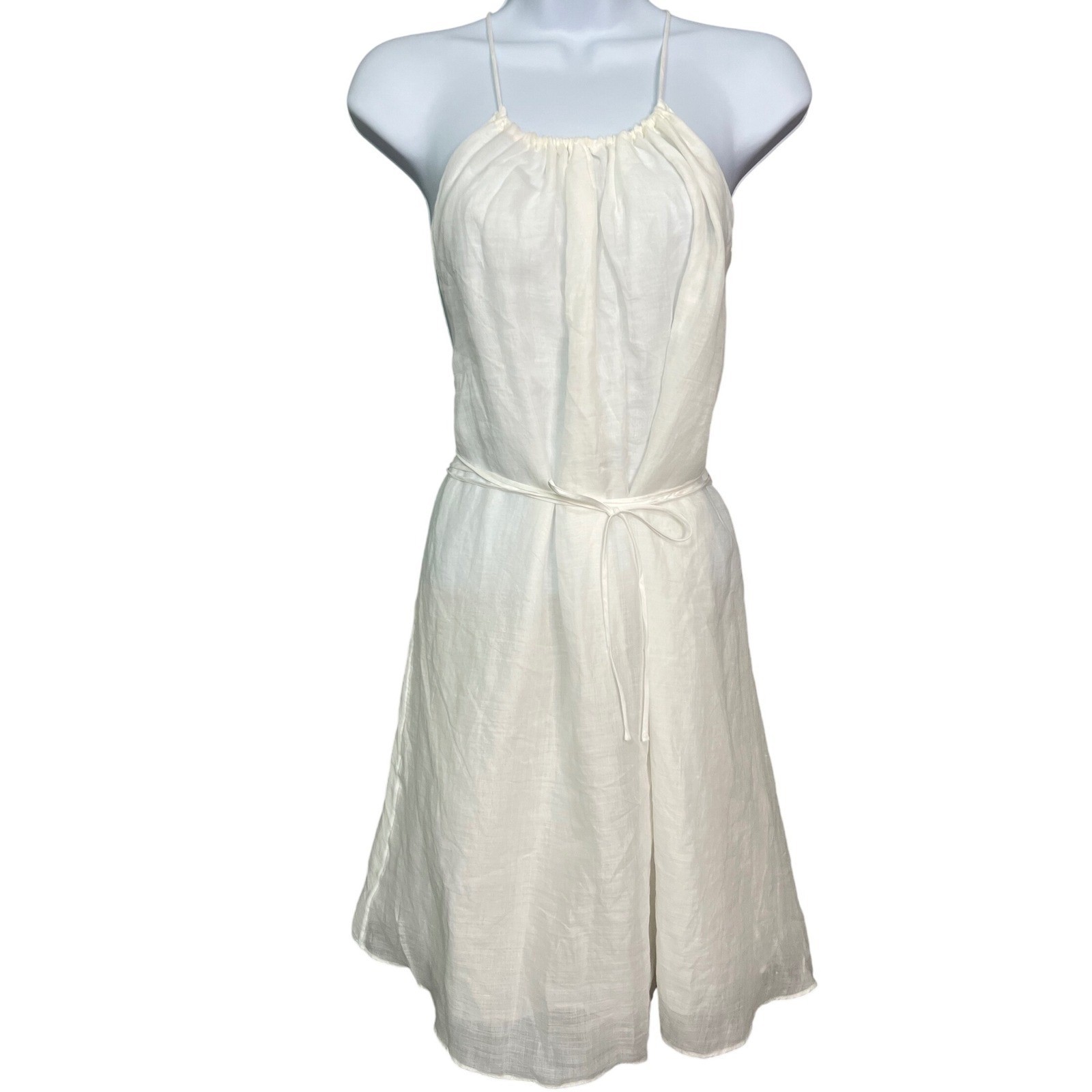 NWT Banana Republic Halter Mini Dress S White Backless A-Line Boho Beach Belted