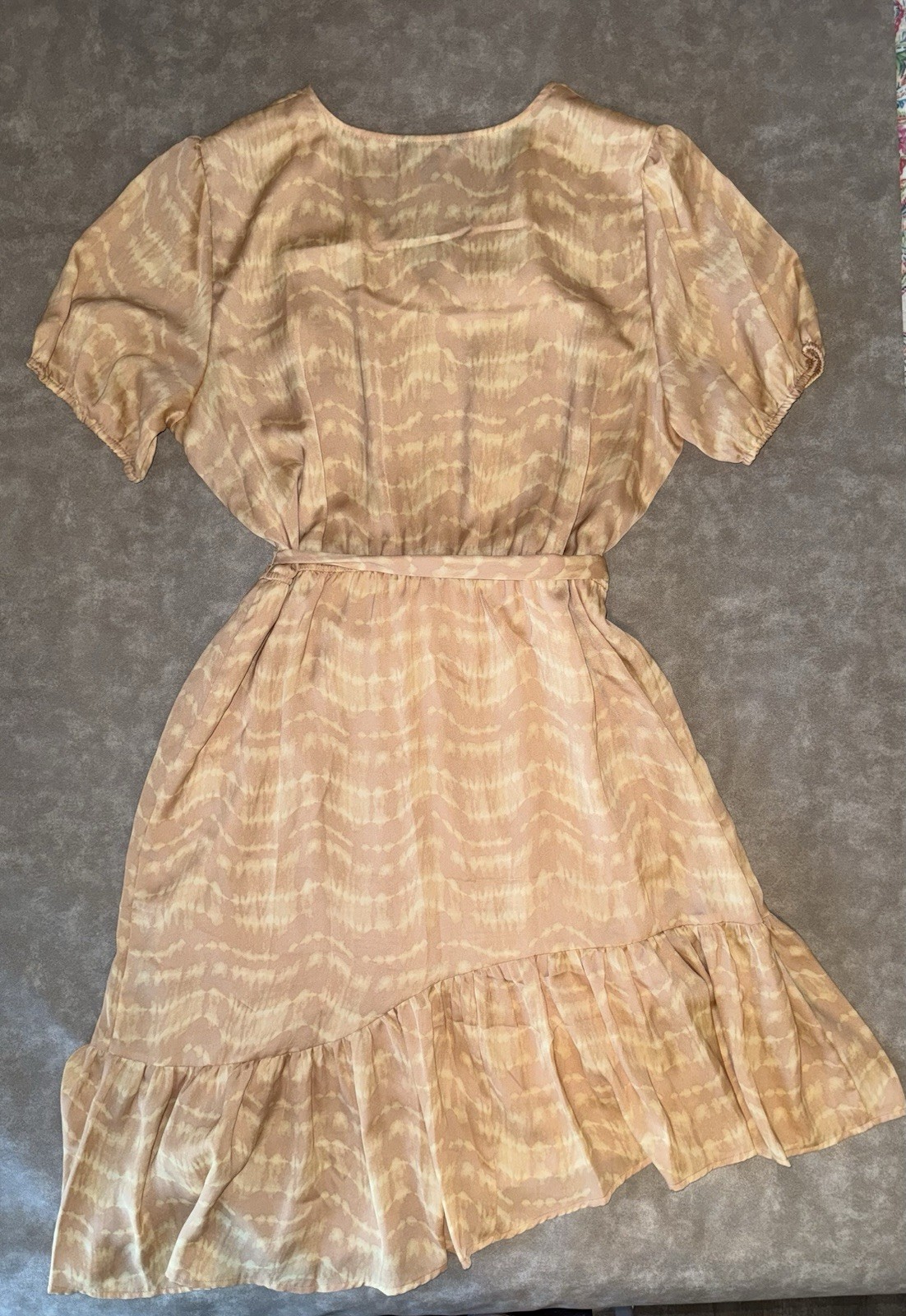 Simply Vera Vera Wang XL Blush Tie Dye Wrap Dress Puff Sleeve Lined Belted