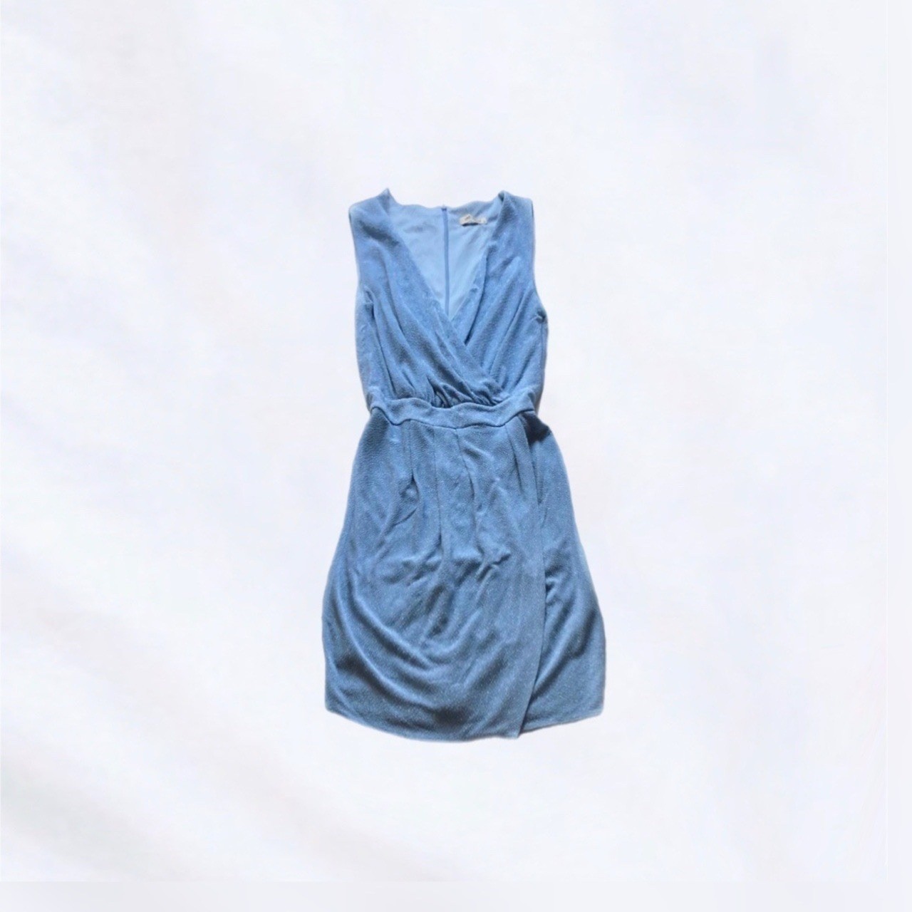 Explosion Vintage Light Blue Glitter Sparkle Textured Faux Wrap Dress Size EU 38