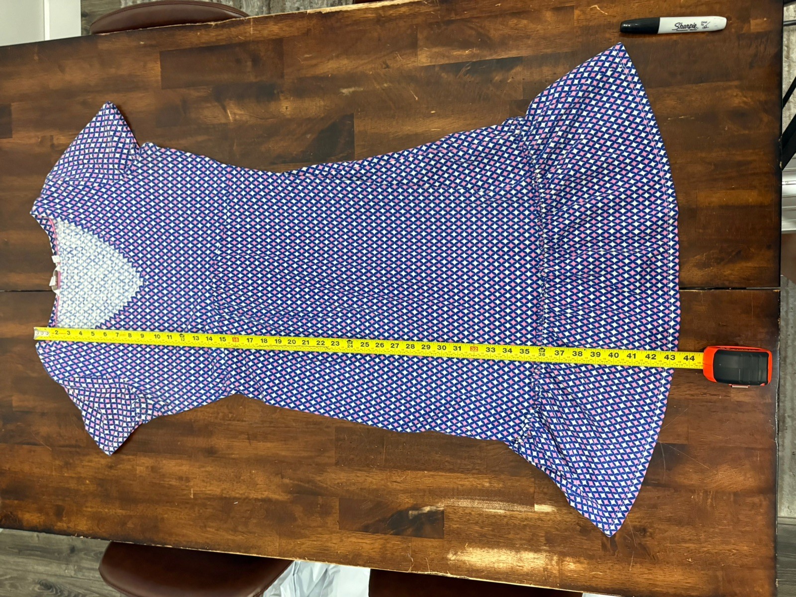 Boden Short Sleeve Melissa Jersey Dress Women 10L Blue Pink V Neck Cotton Ruffle
