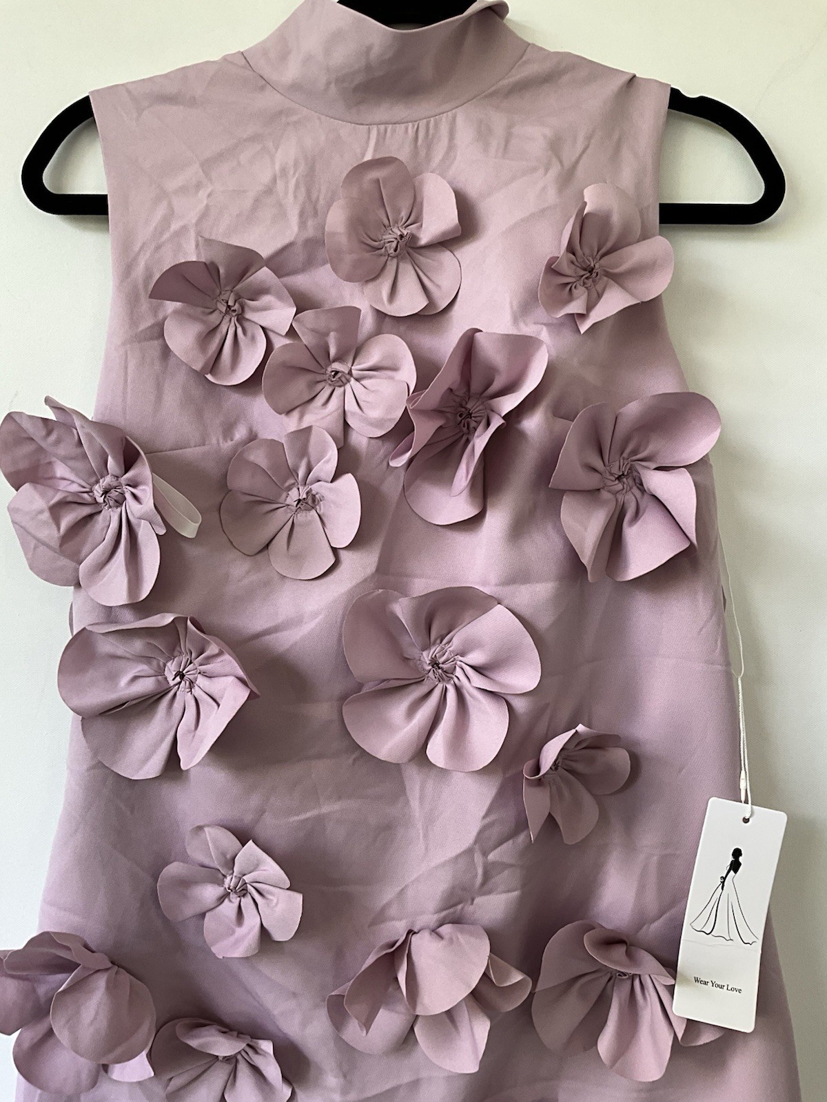 Unbranded 3D Floral Appliqué A-Line Dress Blush Pink Mock Neck Sleeveless