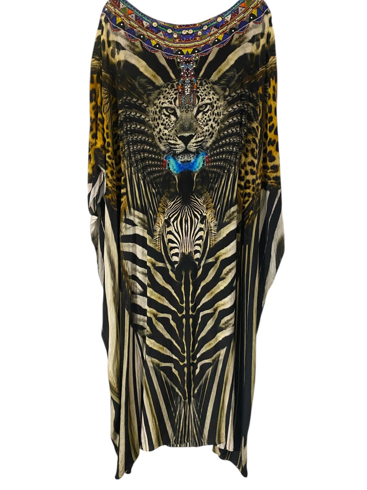NEW CAMILLA I SPY WITH MY LITTLE EYE ROUND NECK KAFTAN 100% SILK CRYSTALS