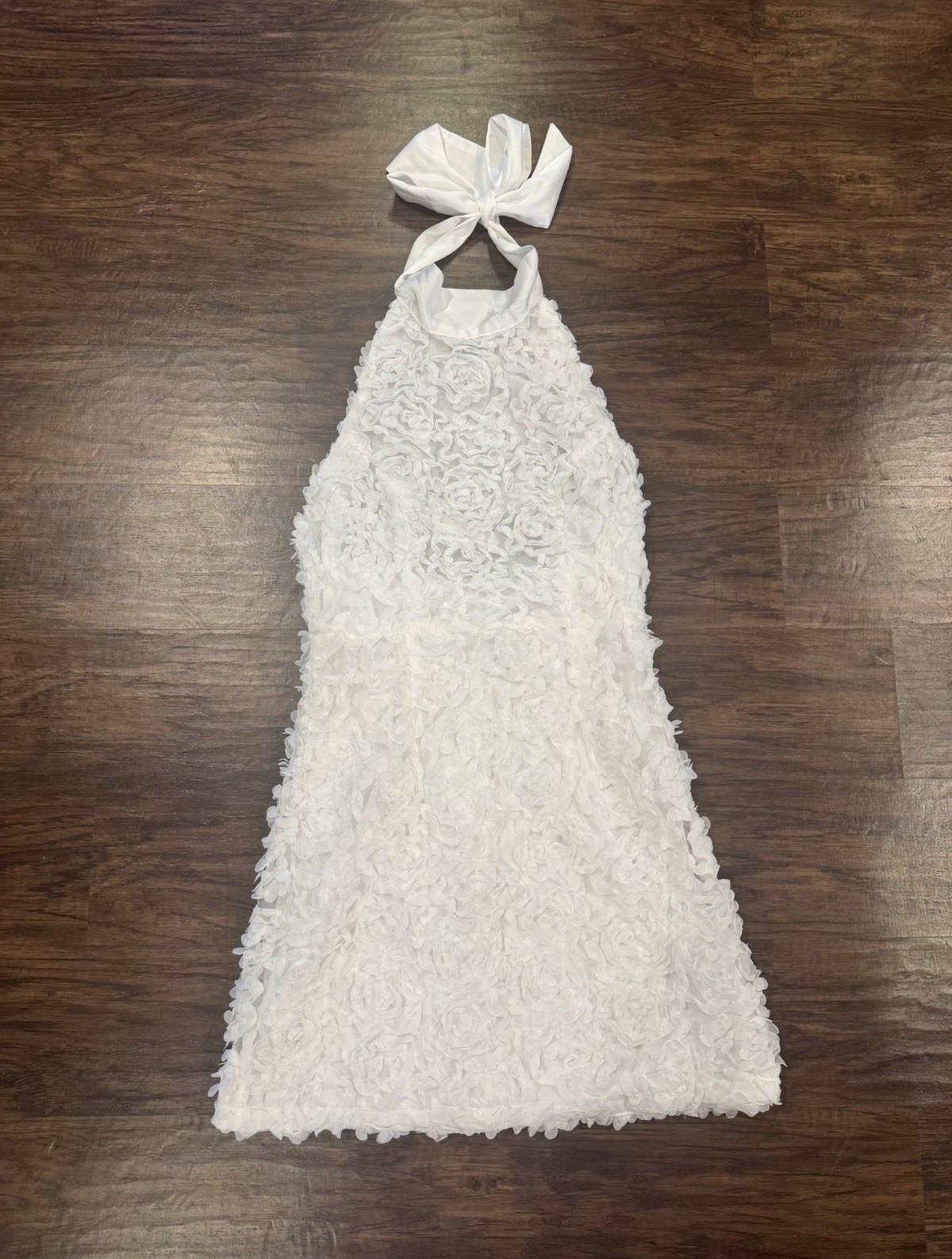 FAERIESTY White Halter Sleeveless Satin Bow Back Zip Lined Mini Dress M