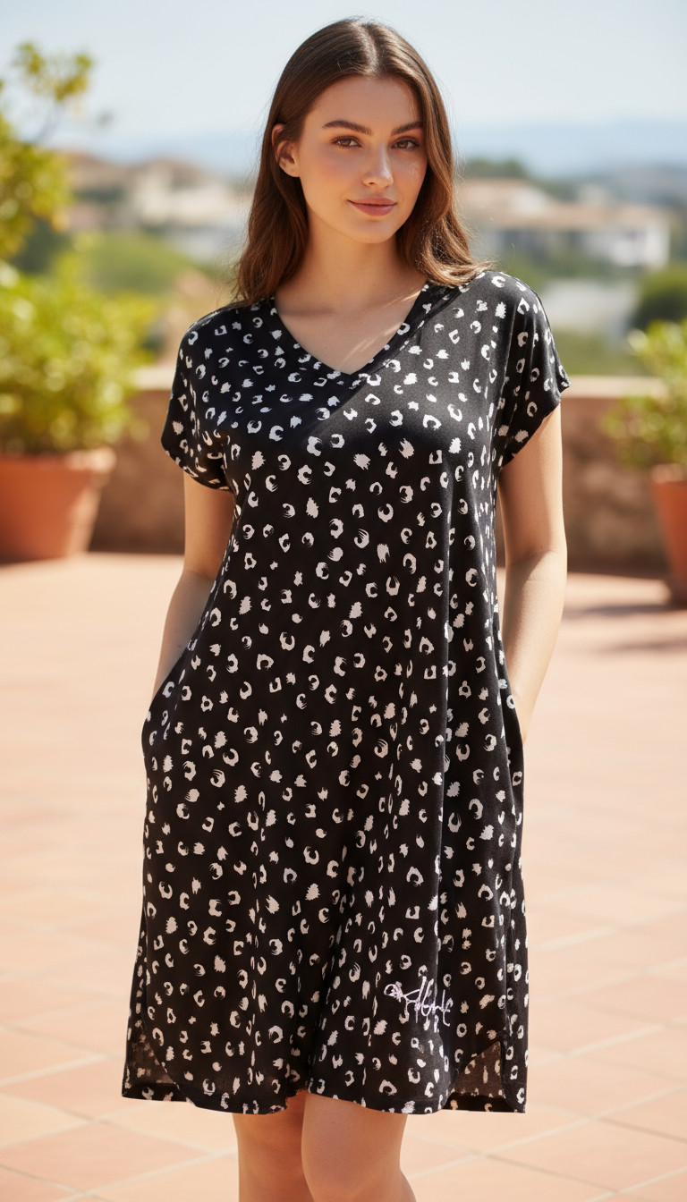 Heimish USA Women’s Shift Dress Short Sleeve Stretch Black Sheer Size S