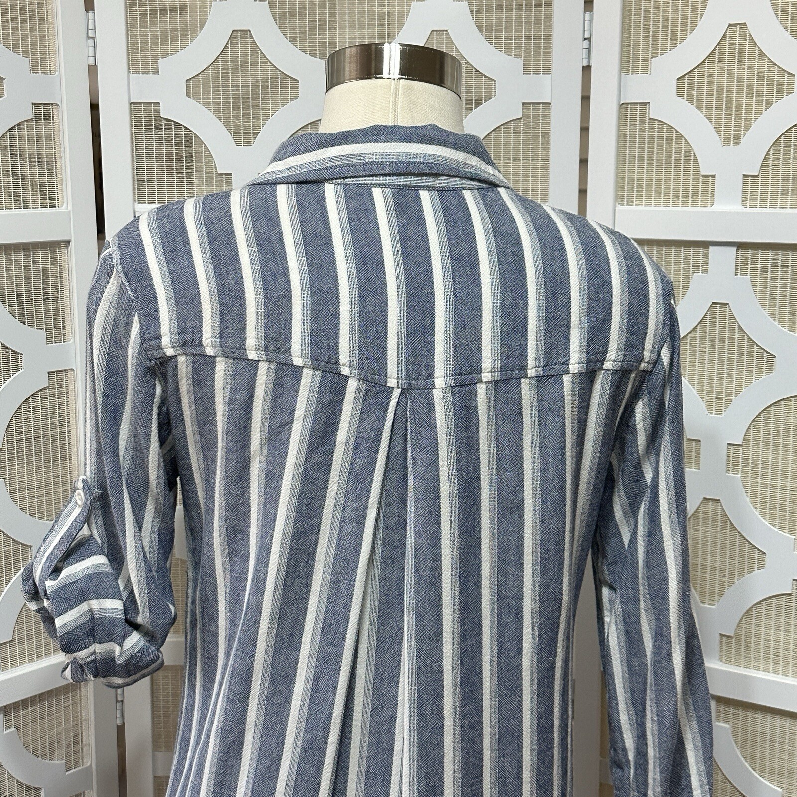 Cloth & Stone Stripe Tunic Dress Womens Small Blue Linen Blend Beach Vacation
