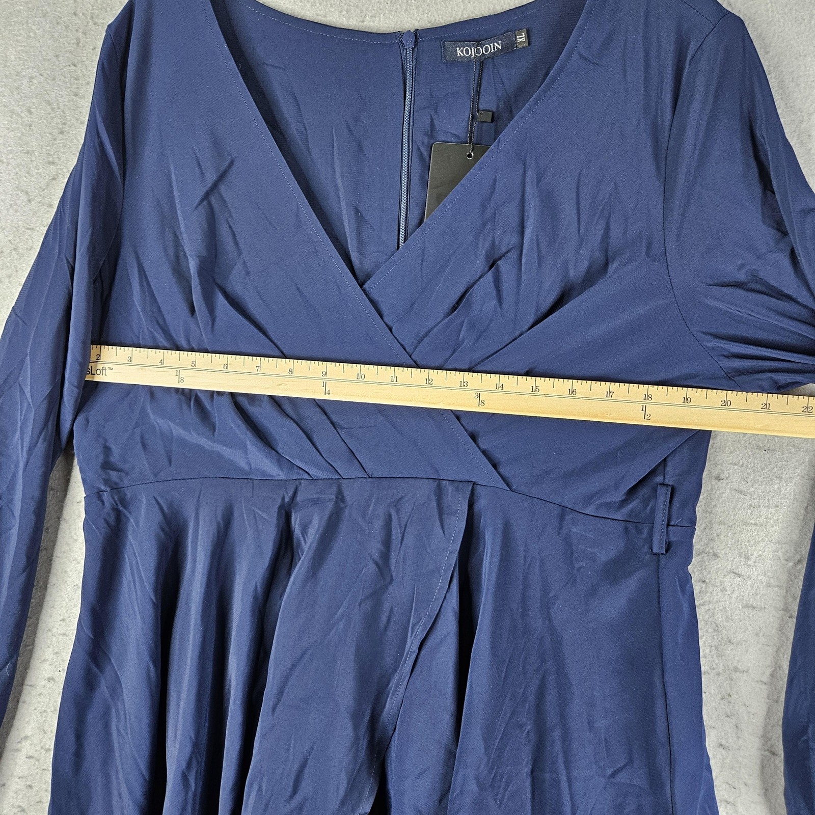 KOJOOIN Dress Womens XL Blue Long Sleeve Wrap Fit Flare Ruffle Knee Length