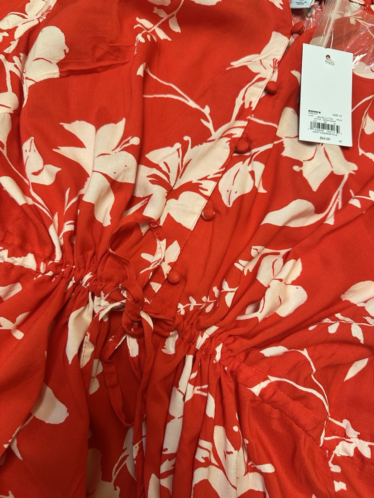 Croft & Barrow Women’s Plus 1X Red/White Floral Maxi Dress V-Neck 3/4 Sleeve