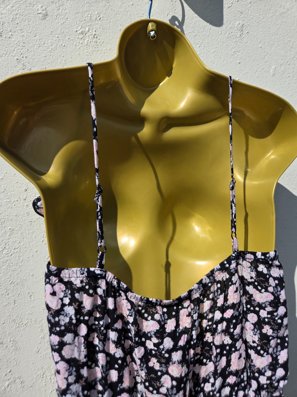 Pimkie Size M 10 12 Black Floral Adjustable Straps Lightweight Summer Day Dress