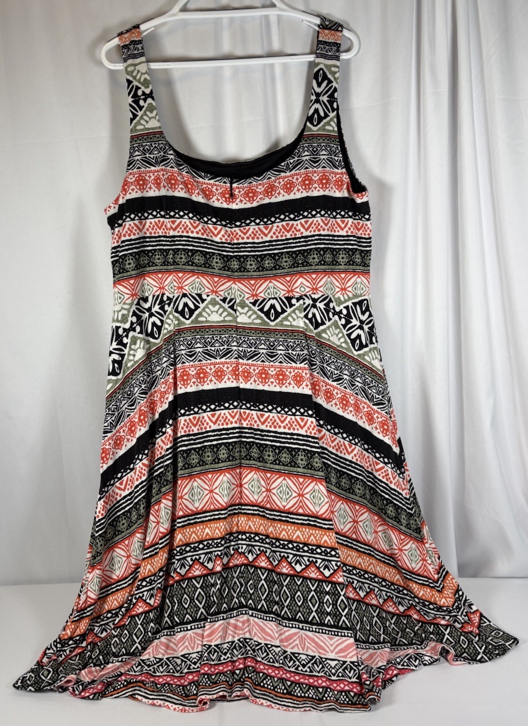 Loft Plus Sz 20 Women’s Sundress Sleeveless Black Orange Geometric Fully Lined