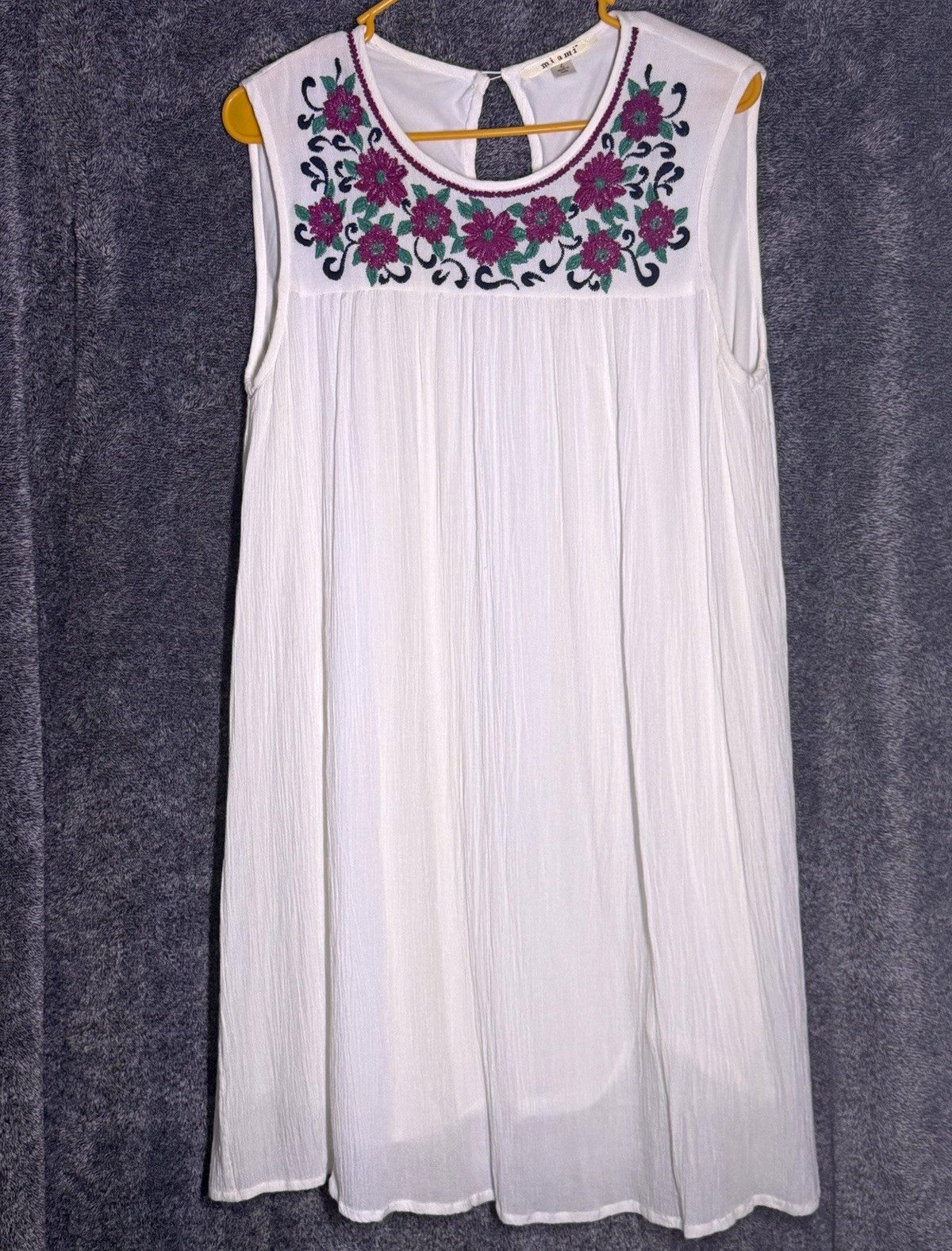 Miami Multicolor Floral Embroidered Round Neck Sleeveless Lined Dress L