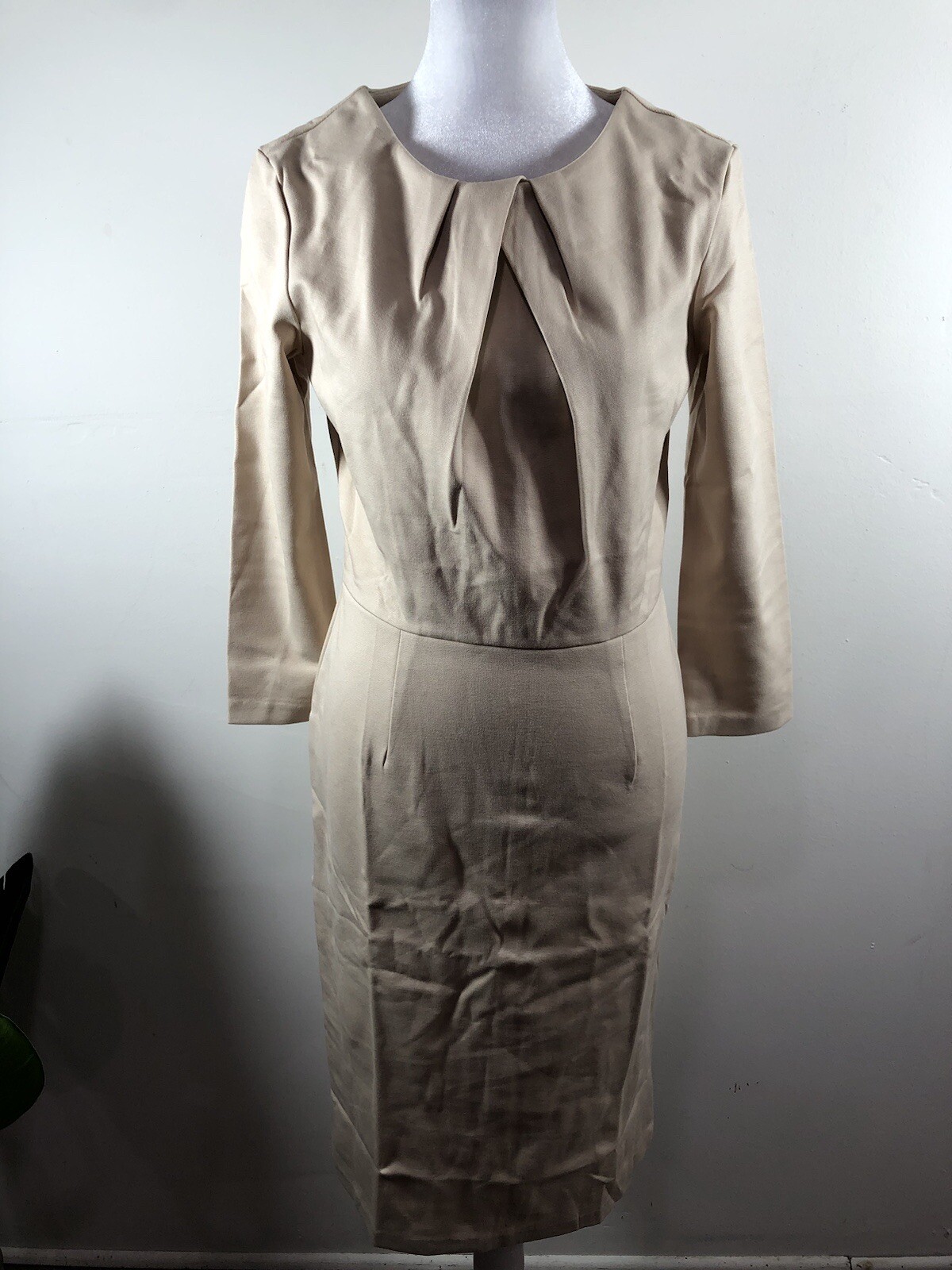 Emploi New York Women’s Sheath Dress Small 3/4 Sleeves Cream Knee Length