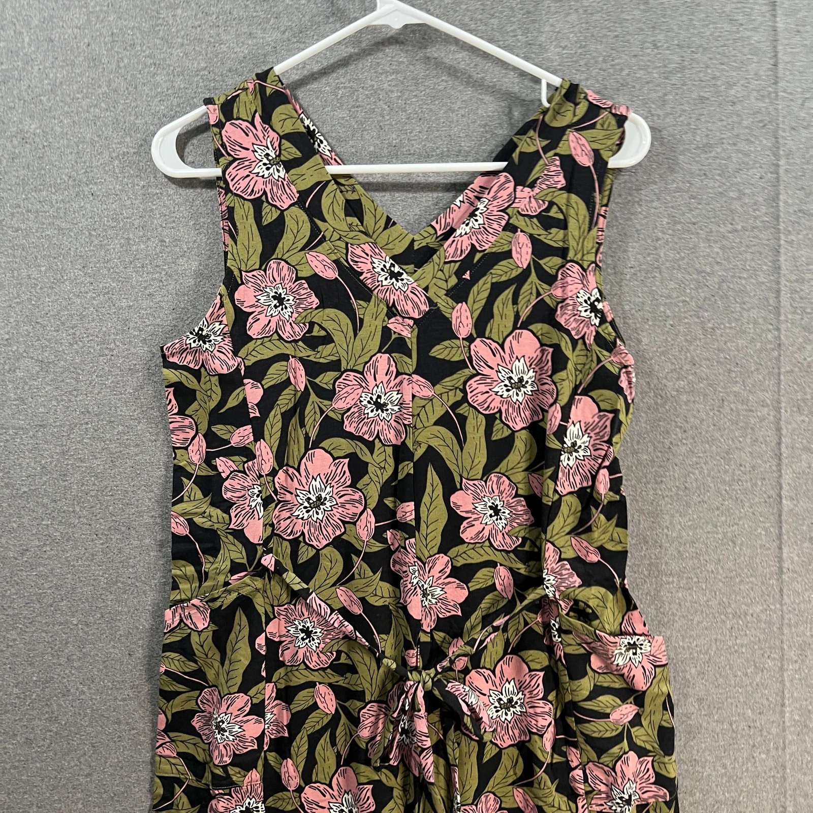 AnyBody Tall Cozy Knit Luxe V-Neck Gaucho Jumpsuit Black Floral, Tall Small