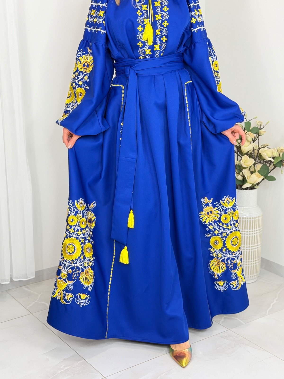 Exclusive Ukrainian Embroidered Maxi Dress, Vyshyvanka, Custom Size&Colour