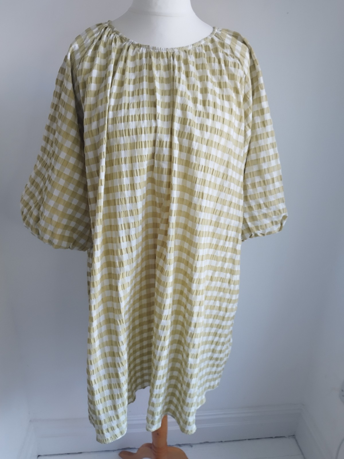 M&S Marks & Spencer Dress Gingham Green Check Aline Cotton Blend Summer UK 20