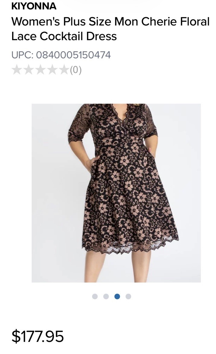 Kiyonna Mon Cherie Plus 2X Floral Lace Midi A-Line V-Neck 3/4 Pocket Dress