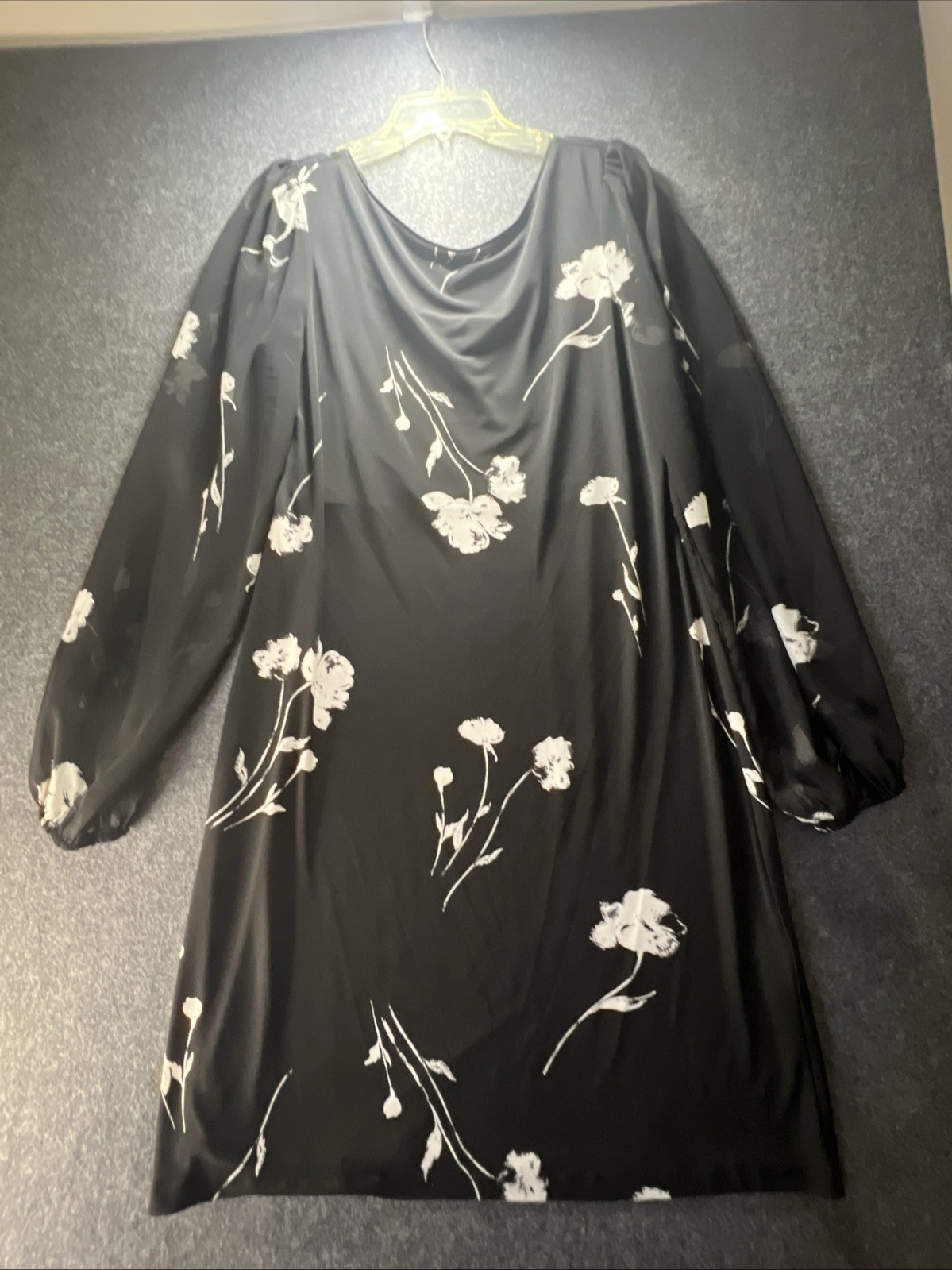 WHITE HOUSE BLACK MARKET Women L Floral Chiffon Ties U Back Shift Dress Elegant