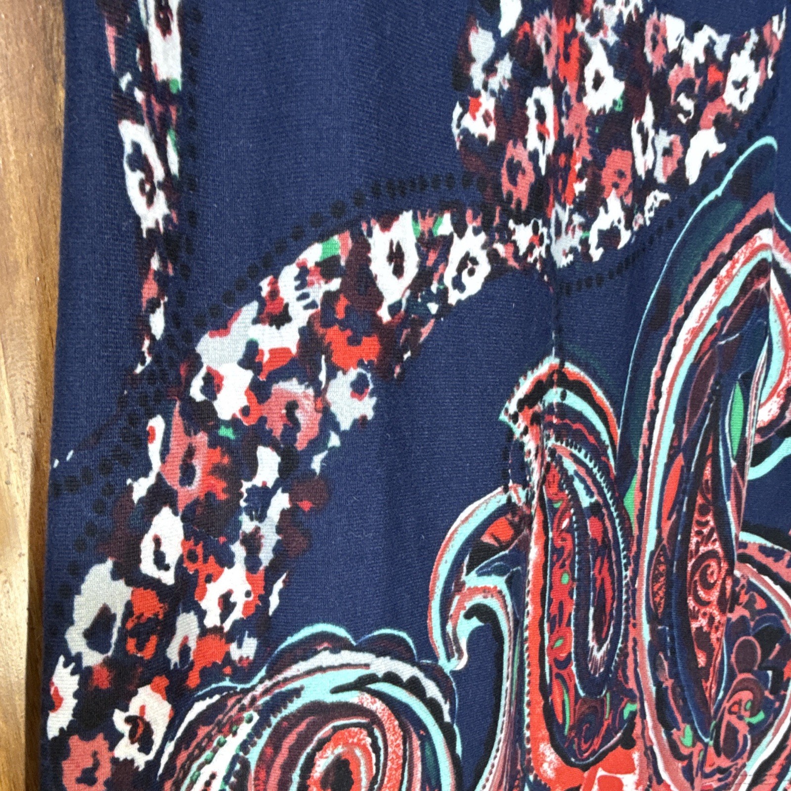 Reborn XL Navy Paisley Knit Fit & Flare Dress Pleated Scoop Neck 3/4 Sleeve knee