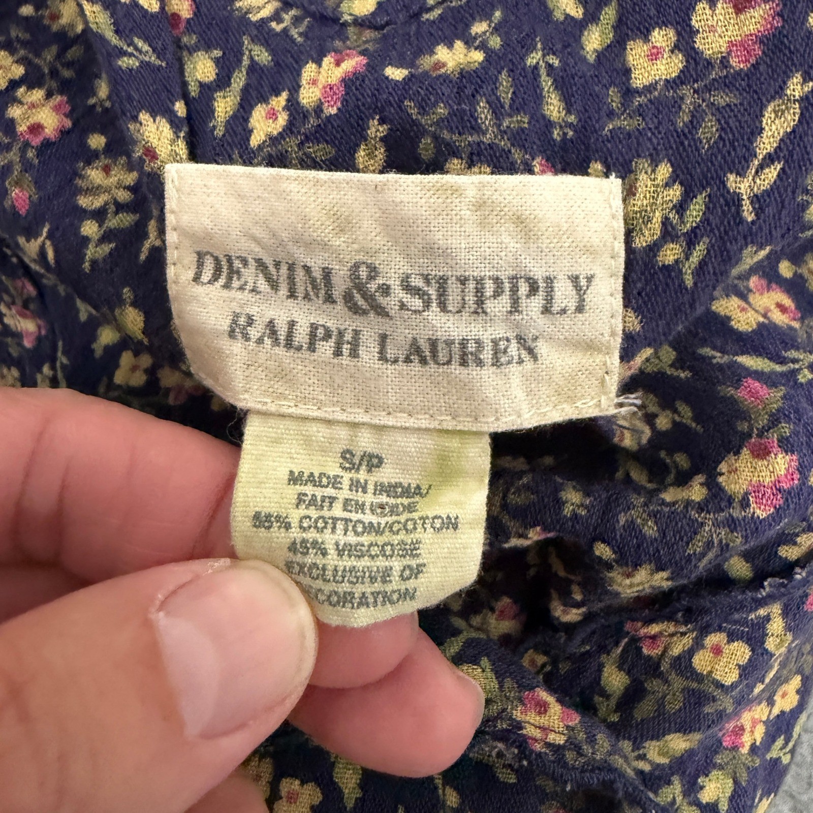 Denim & Supply Ralph Lauren Floral Babydoll Dress Navy Blue Cap Sleeve Small