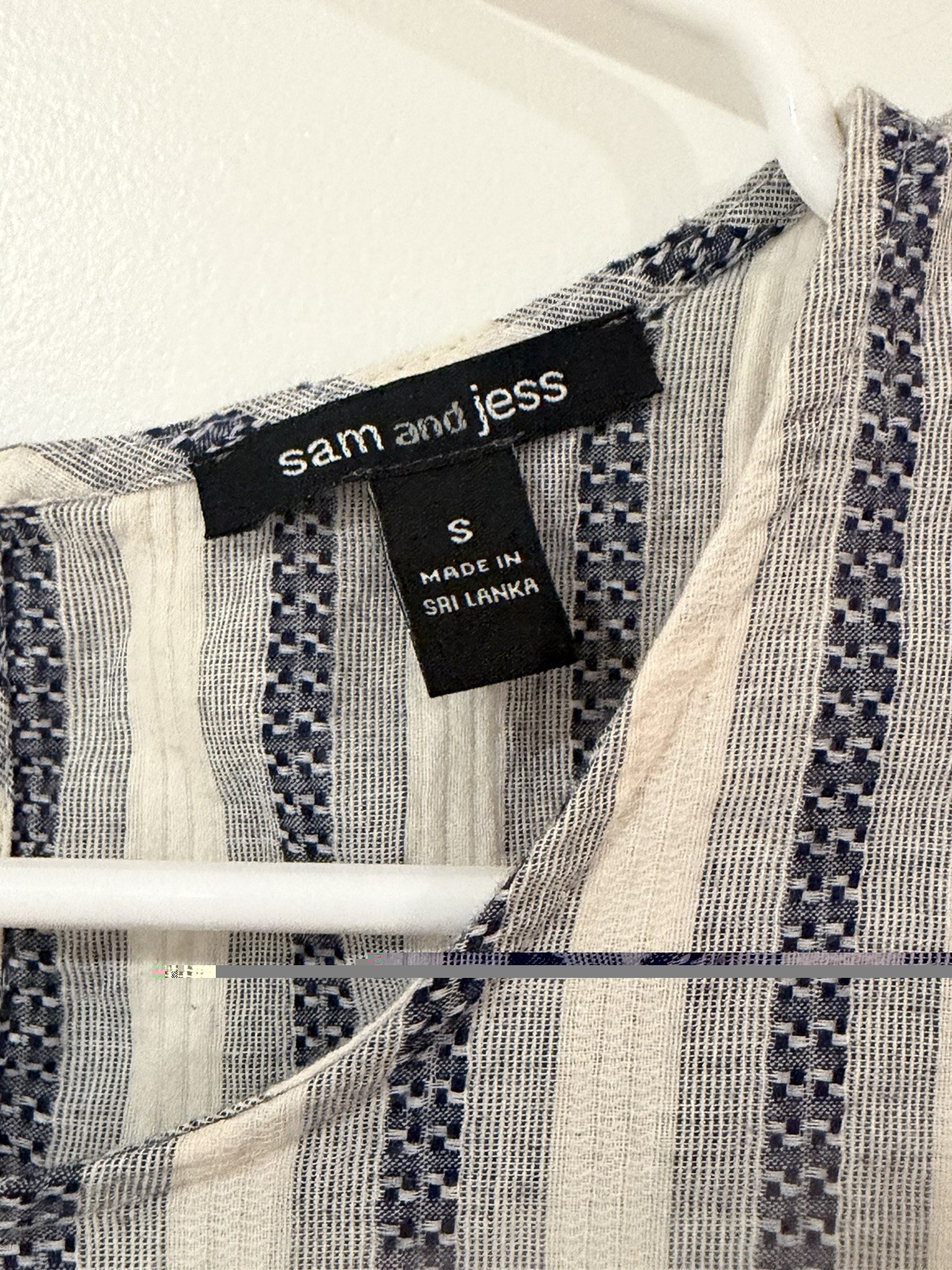 Sam and Jess Blue/Cream Stripped Dress SZ Small Fringe Hem Line.