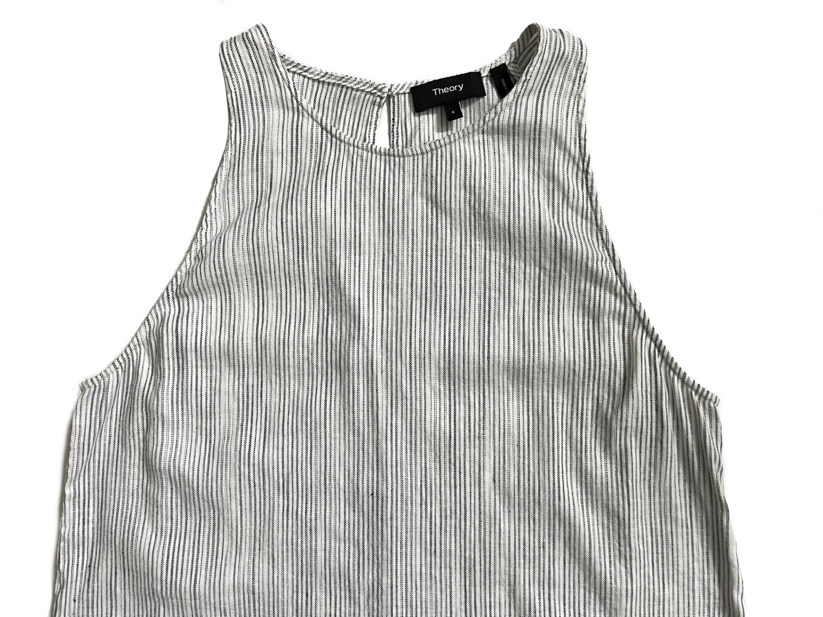 NEW • Theory • Linen Sleeveless Knee Length Dress Adlerdale •White Stripe •Sz 4