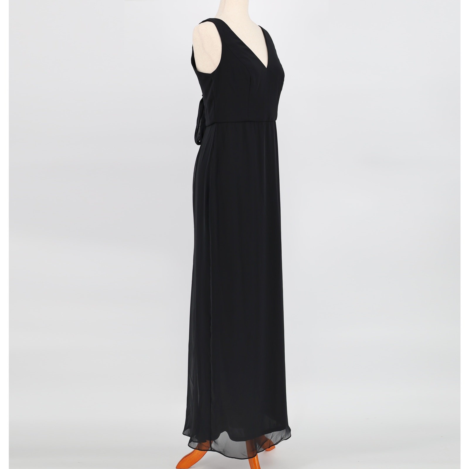 Social Bridesmaids Women Black Chiffon V-Neck Back Tie Trumpet Gown Size US 8R