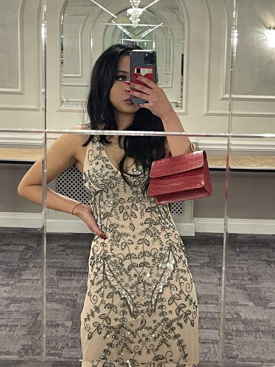 Golddiva London Sleeveless V-Neck blush Sequin Mesh Gown