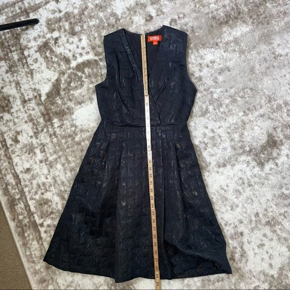 Kirna Zabete for Target Black Pattern with Sheen A-Line Pleated V-Neck Dress