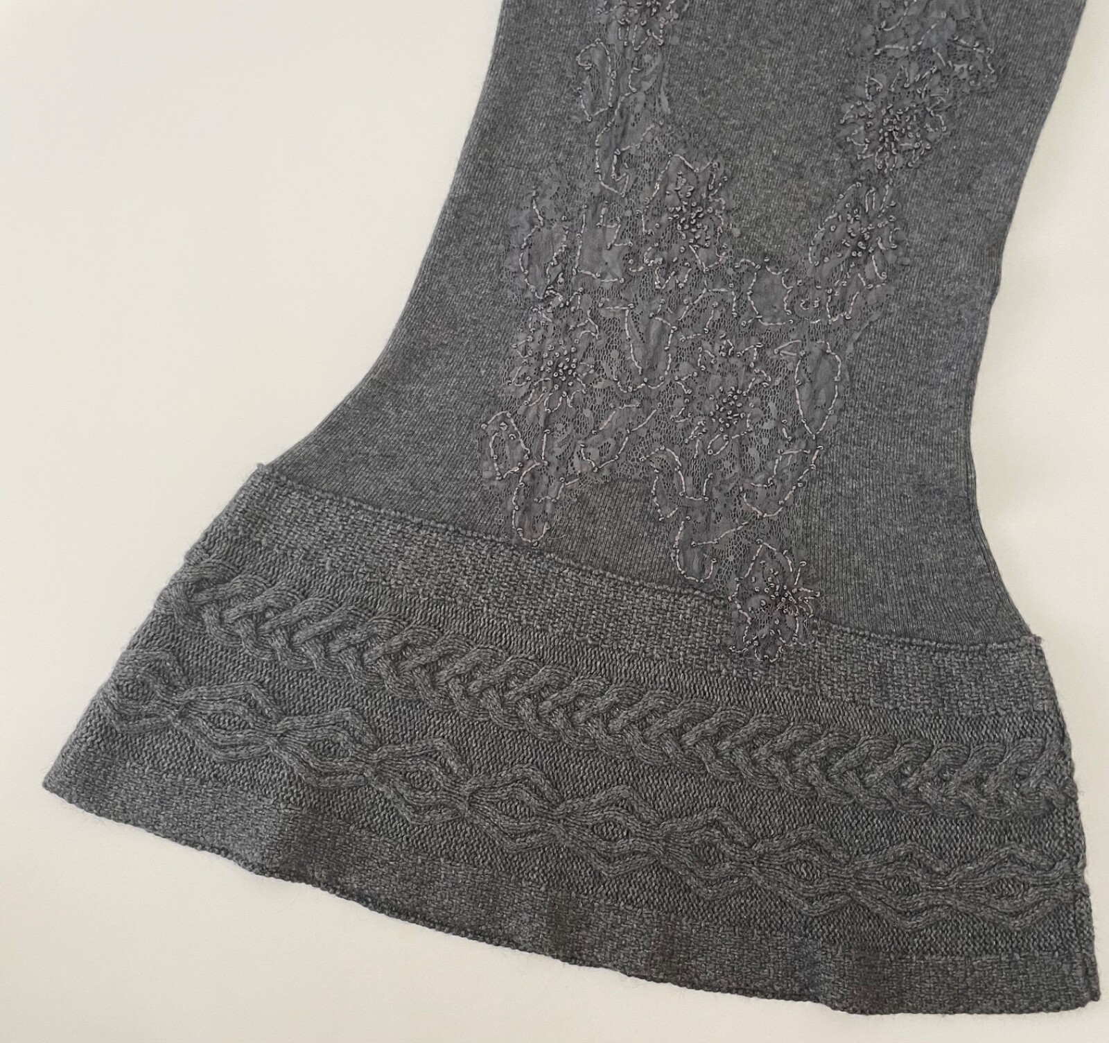 AEFFE Spa Dress Sleeveless Knit Fabric Blend Gray Floral Embroidered 44 Italy