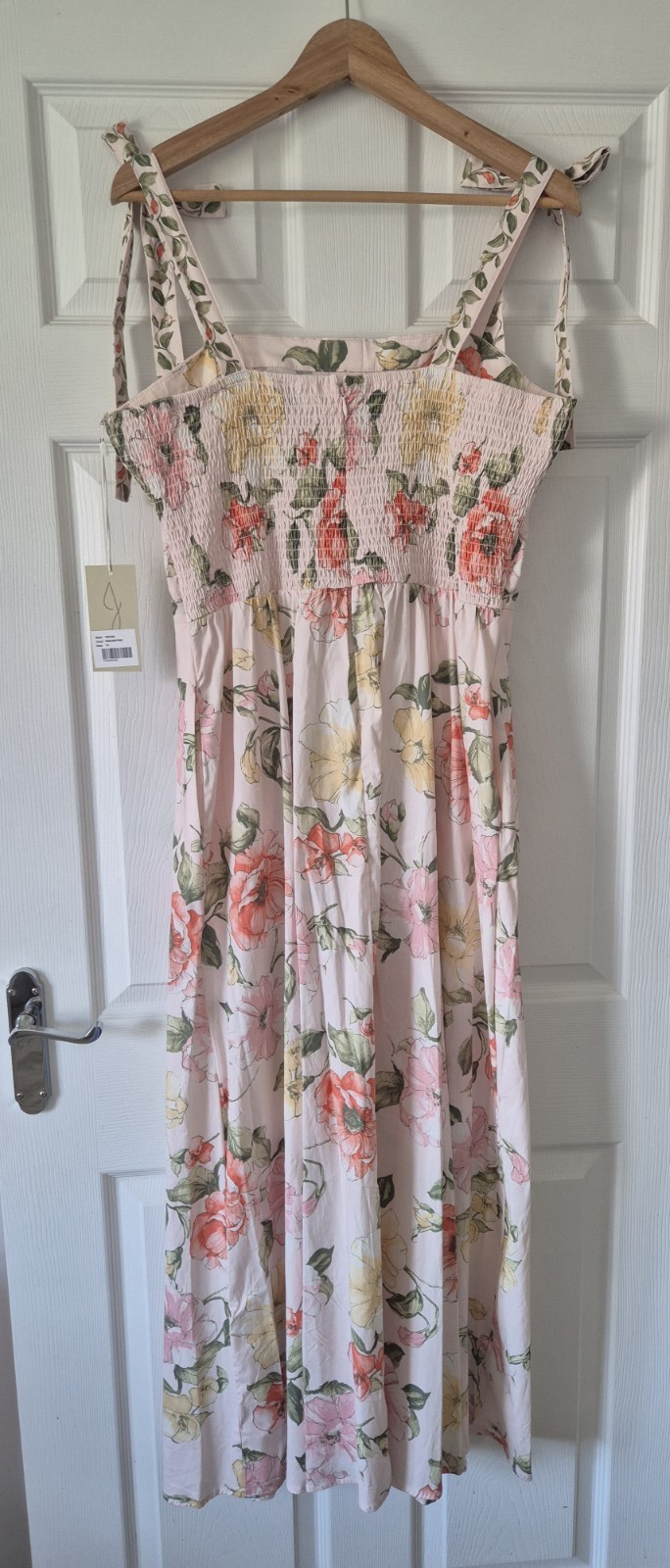 JOIE Floral Maxi Dress Size 14 Romantic Cottagecore Tie Shoulder Pink/Cream NWTS