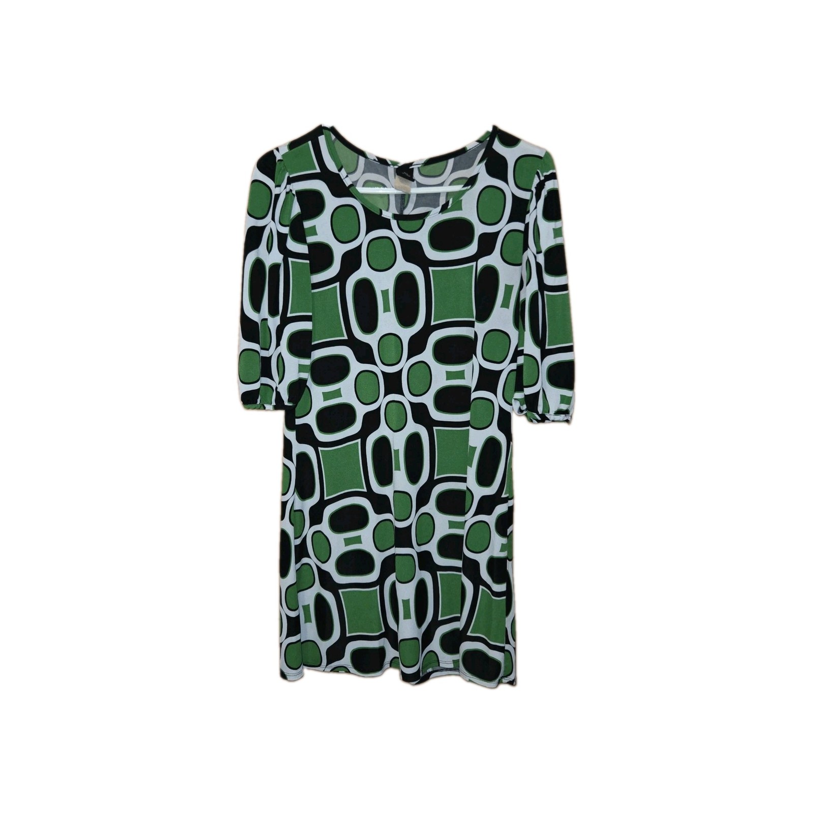 Women’s V1 Couture M Retro Green White Black Geometric Shift Mini Dress